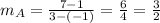 m_A = \frac{7-1}{3-(-1)} = \frac{6}{4} =\frac{3}{2} \\
