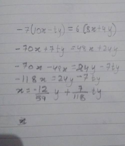 Implify - 7(10X-TY)=6(8x + 4y)