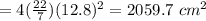 =4(\frac{22}{7})(12.8)^2=2059.7\,\,cm^2