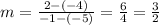 m=\frac{2-(-4)}{-1-(-5)} =\frac{6}{4}=\frac{3}{2}