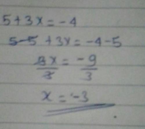 PLEASE HELP if 5 more than 3 times a number is -4, what is the number?