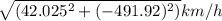 \sqrt{(42.025^2+(-491.92)^2)} km/h