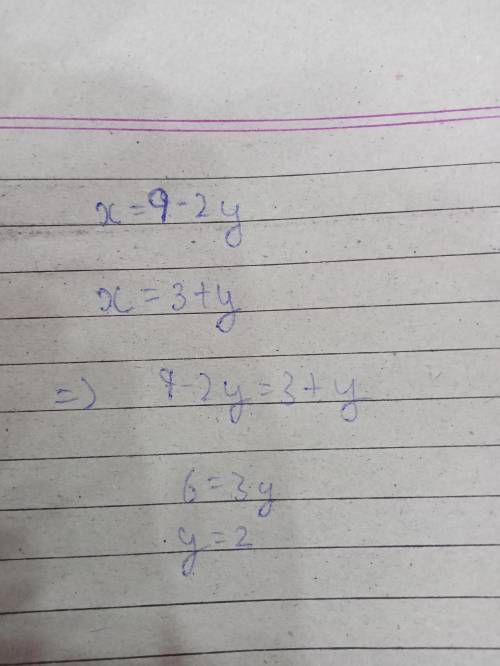 4.

What is the value of the y-coordinate of the solution to the system of equations 
X+2y=9andx-y=3