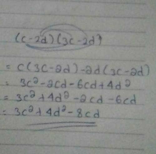 Which expressions is equivalent to (c-2d) (3c-2d)?