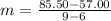 m = \frac{85.50 - 57.00}{9 - 6}