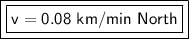 \boxed {\boxed {\sf v= 0.08 \ km/min \ North}}