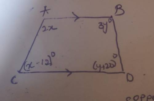 in the figure below, what are the values of x and y? What are the measures of the four angles in the