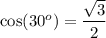 \cos(30^o)=\dfrac{\sqrt3}2