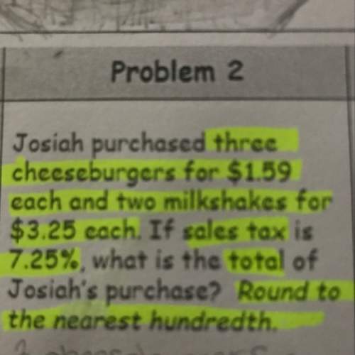 Josiah purchased three cheeseburgers for 1.59$ each and two milkshakes for 3.25$ each. if sales tax