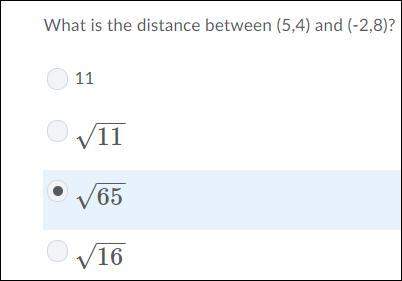 What is the distance between (5,4) and (-2,8)?  i'm confused.