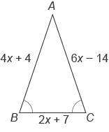 What is bc ? enter your answer in the box.  units an isosceles triangle a b c. side b