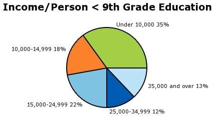 For the pie chart shown, what is the maximum number of people who could have an income of $45,000 if