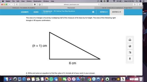 The area of a triangle is found by multiplying half of the measure of its base by its height. the ar