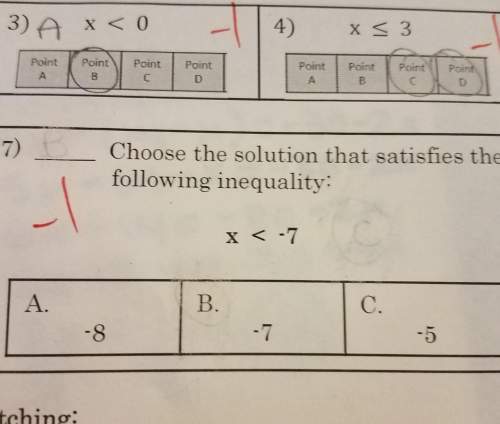 Choose the solution that satisfies thefollowing inequality: x&lt; -7 a. -8 b. -7 c.-5
