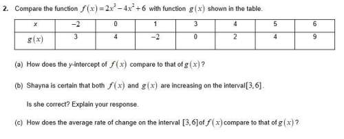 Compare the function f(x) 2x^3-4x^2+6 with function g(x) shown in the table. (a) how does the