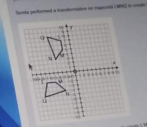 Sunita performed a transformation on trapezoid lmnq to create l'm'n'q', as shown in the figure below