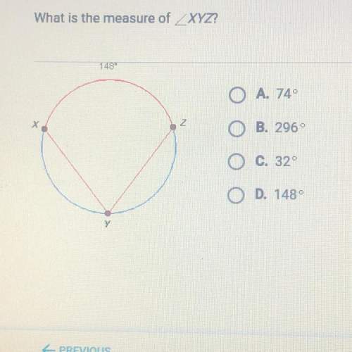 What is the measure of xyz?  а. 74° в. 296° с. 32° d. 148°