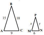 Solve the following problems:  the triangles below are similar. find x, y