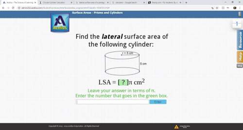 Find the lateral surface area of the following cylinder