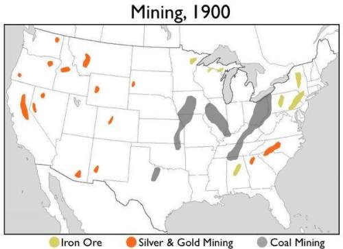 According to this map, where in the country would you have been most likely to find iron mines?