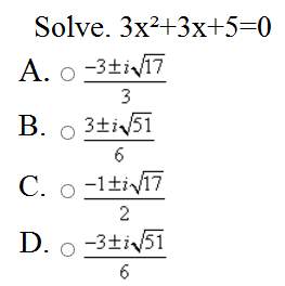 What is the solution to 3x²+3x+5=0?