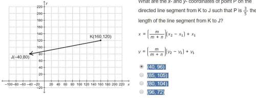 What are the x- and y- coordinates of point p on the directed line segment from k to j such that p i