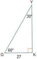Given right triangle gyk, what is the value of tan(g)?  a. 1/2 b. √3/2 c. 2√