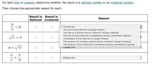 For each sum or product, determine whether the result is a rational number or an irrational number.