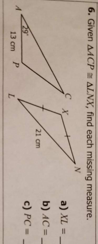 Given acp is congruent to lnx, find the missing measure