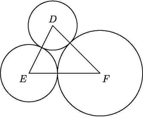 50 points, in triangle def, de = 5, df = 6, and ef = 7. circles are drawn centered at d, e, an