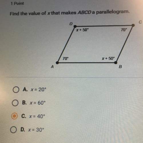 find the value of x that makes abcd a parallelogram. x+50° 70° 70° x
