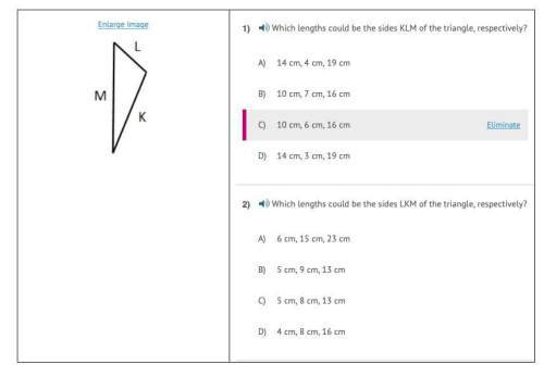 Which lengths could be the sides klm of the triangle, respectively?  a) 14 cm, 4 cm, 19 cm