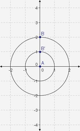 In the image, two circles are centered at a. the circle containing b was dilated to produce the circ