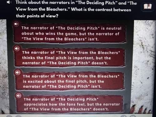 Asap !  think about the narrators in “the deciding pitch” and “the view from the bleachers.” w
