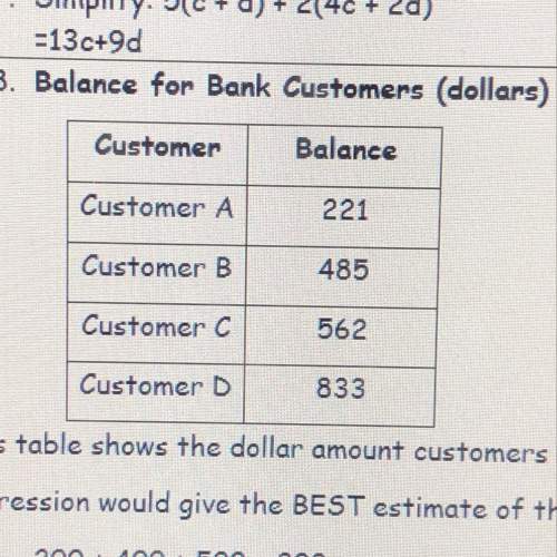 This table shows the dollar amount customers have in their bank account. which expression would give
