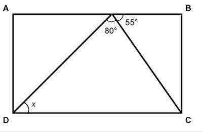 Rectangle abcd is shown. what is the measurement of angle x? 35°