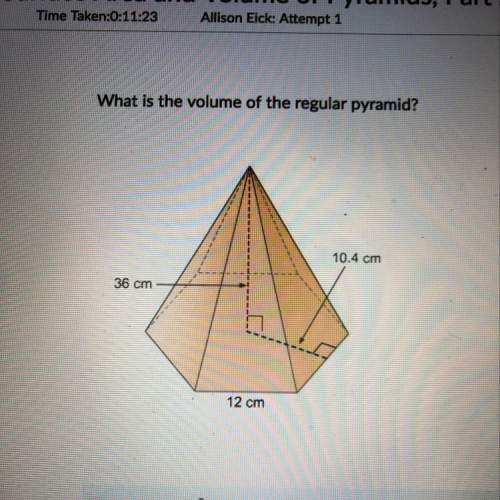What is the volume of the regular pyramid?  a. 6739.4cm^3 b. 8985.6cm^3