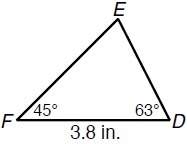 Use the law of sines to find the length of de to the nearest tenth of an inch.