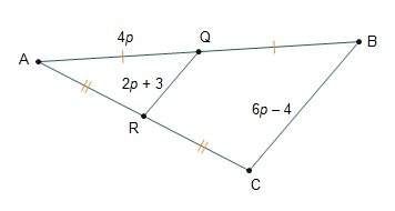 Points q and r are midpoints of the sides of triangle abc. what is aq?