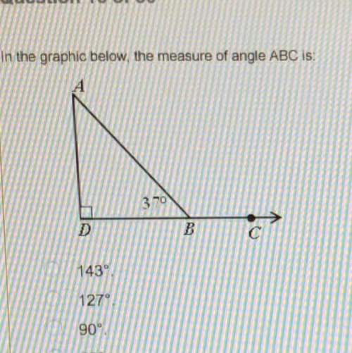 In the graphic below, the measure of angle abc is:  a. 143 b. 127