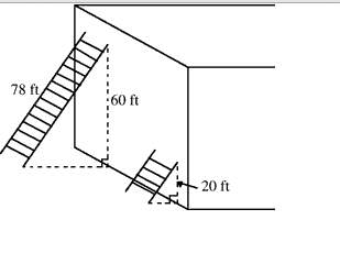 Two ladders are leaning against a wall at the same angle, as shown. how long is the shorter ladder?