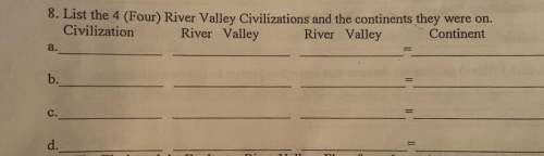 List the 4 river valley civilizations and the continents they were on