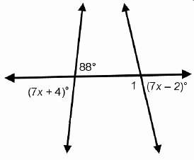 In the diagram, what is the measure of angle 1 to the nearest degree?  82° 92° 94°