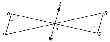 4. given: ∠n ≅ ∠s, line ℓ bisects at q. prove: ∆nqt ≅ ∆sqr which reason j