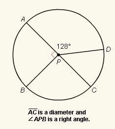 In circle p, what is the measure of ab?  ac is a diameter and