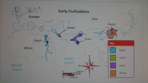 Based on the map, which early civilizations developed beside two large rivers? a. egypt and sh