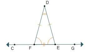 Triangle def is an isosceles, so def = dfe. angle def measures 75°. what is the measure