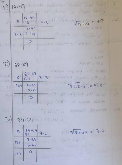 Find the square root of the following numbers by division method.
