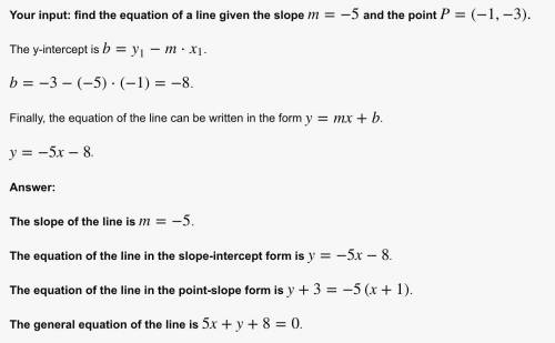 What is the equation of the line that passes through the point (-1,-3) and has a slope of -5