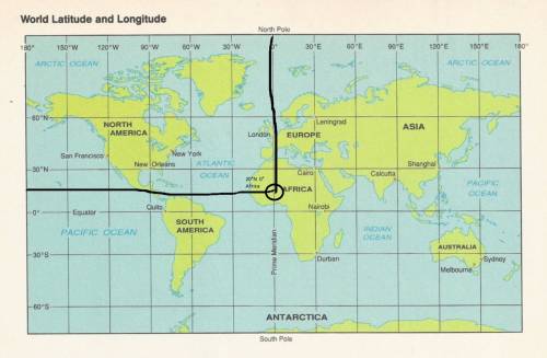 On what continent would u find the place with a latitude of 20 degrees north and a longitude of 0 de